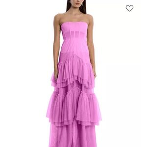 BCBGMaxAzria Strapless Pink Tiered Dress